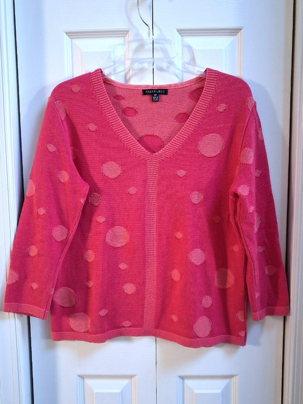 PARKHURST Pink Dots V-Neck Sweater sz S